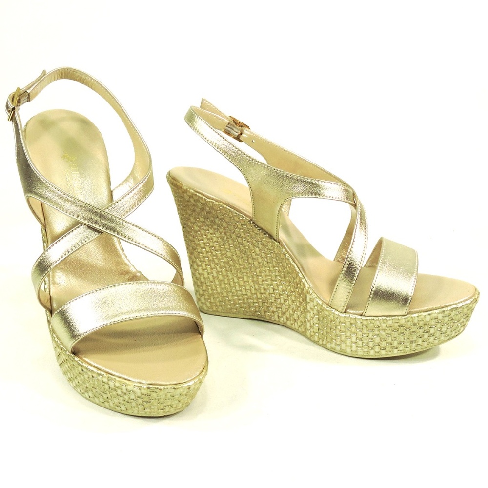LUIGI TRAINI🇮🇹GOLD LEATHER PLATFORM SANDALS